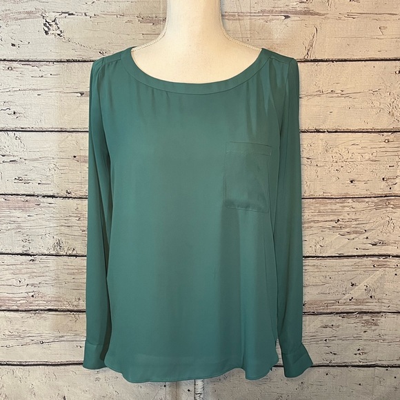 LOFT Tops - LOFT Long Sleeve Blouse High/Low Hemline with Chest Pocket Green-XS